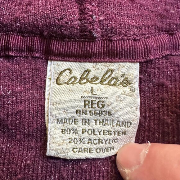 Cabelas Sweatshirt Womens Large Hoodie 1/4 Zip High Pile Maroon Red Pockets - Picture 3 of 11